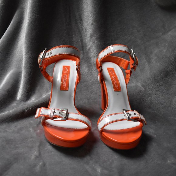 Hot Gossip Platform Sandals Sz 8- Orange/White - Picture 3 of 16